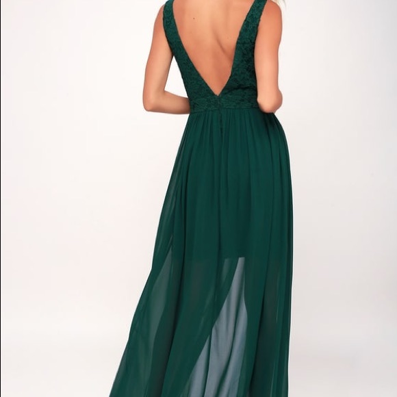 Lulu’s “Lovely” Green Gown w/ Slit and Lace - Picture 3 of 11